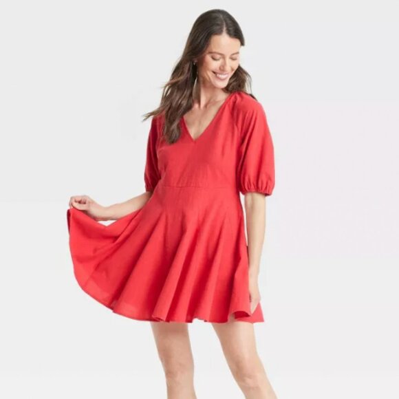 Universal Thread ~ Bell Elbow Sleeve Mini A-Line Dress- Red-S - Picture 1 of 2